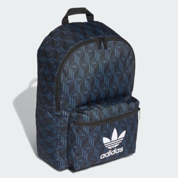 Adidas Black & Blue Monogram Laptop Backpack Book Bag Padded Adjustable Straps - Picture 1 of 12